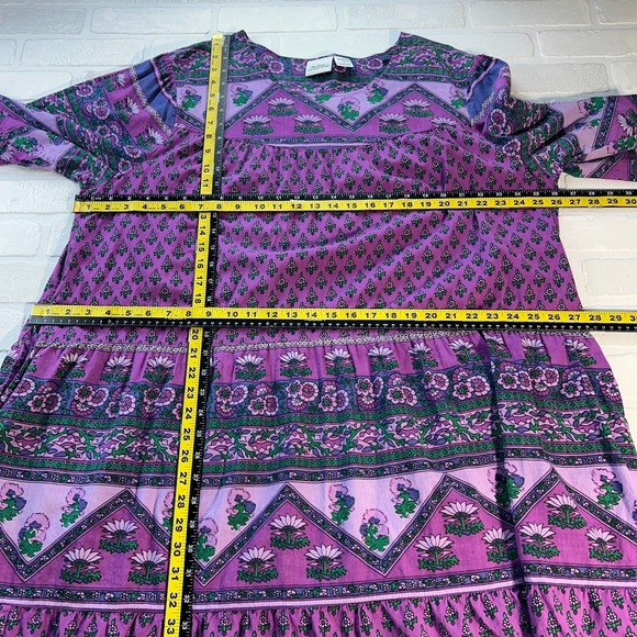 Vermont Country Store Midi Dress 2X Purple Floral Pockets Peasant Boho Prairie - Picture 11 of 13